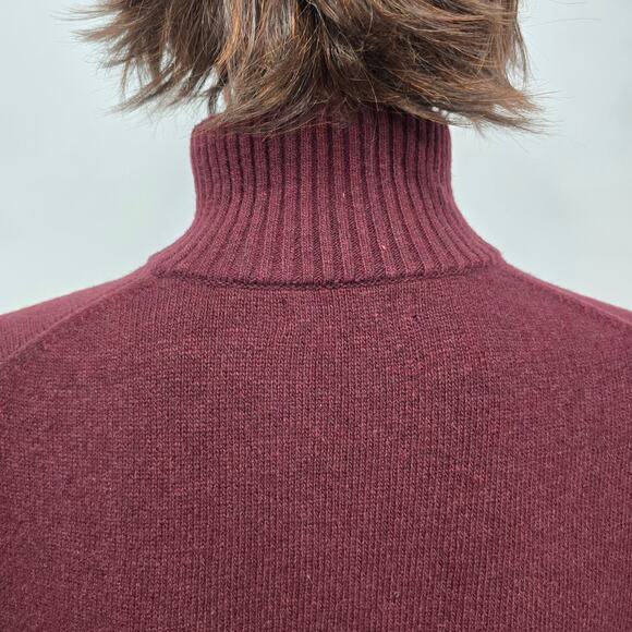 BANANA REPUBLIC Quarter 1/4 Zip Sweater Wool Italian Yarn Men L Burgundy Striped - Picture 11 of 13